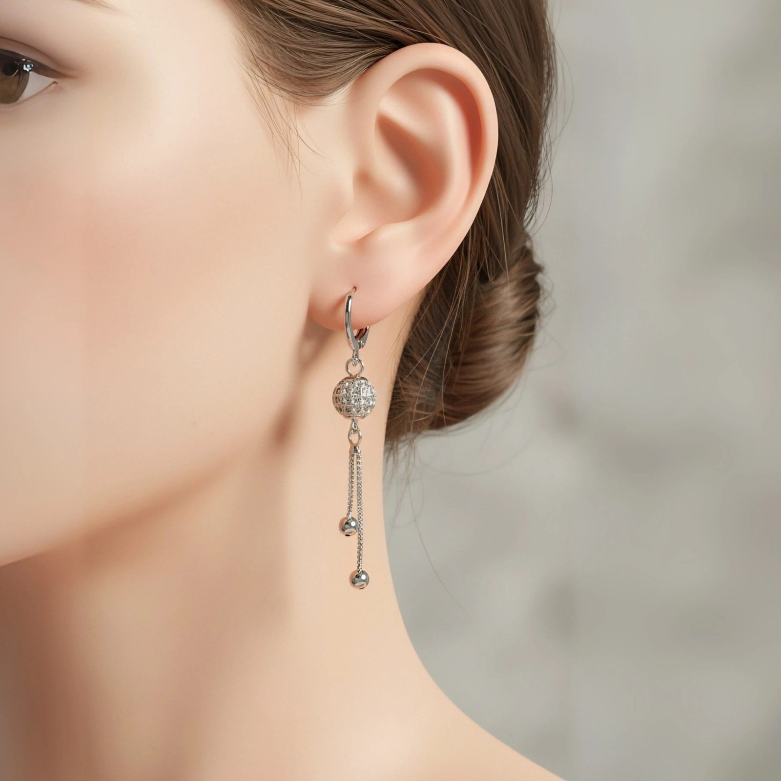Silver Zircon Ball Earrings