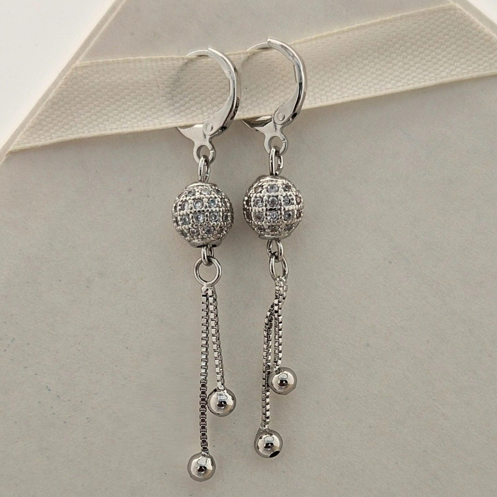 Silver Zircon Ball Earrings - Image 4