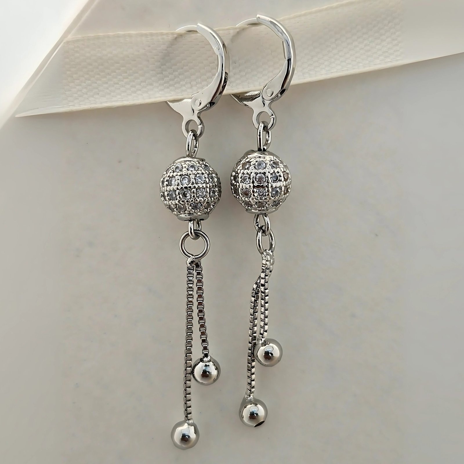 Silver Zircon Ball Earrings - Image 3