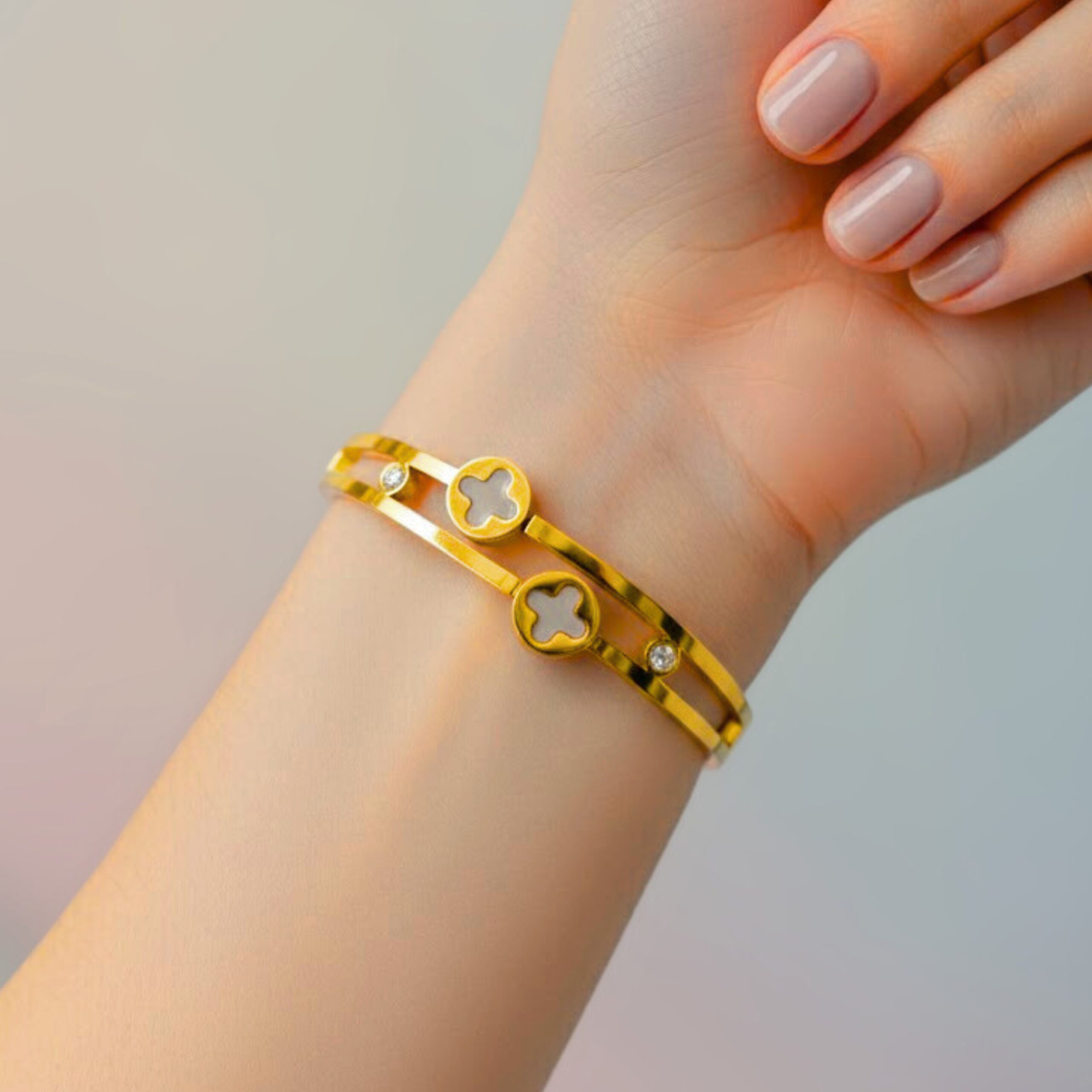Gold-Plated Stainless Steel Bangle Bracelet - Image 2
