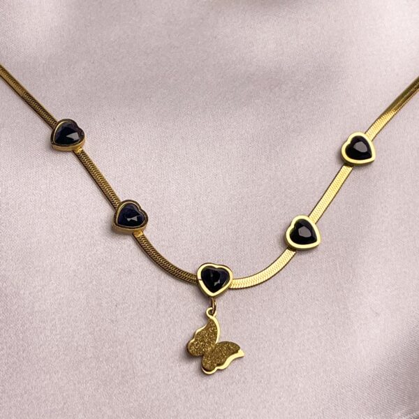 Noir Hearts with Butterfly Pendant necklace
